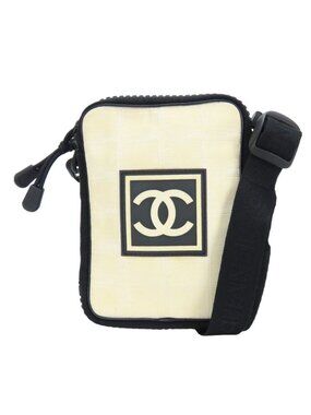 Chanel Shoulder Bag Sports Line Jacquard Nylon Ivory Black